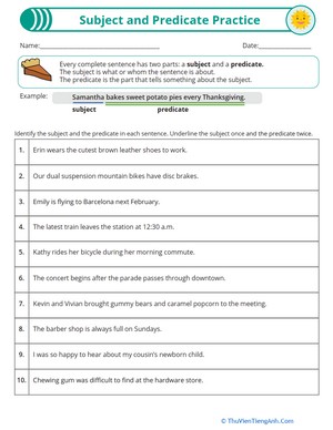 Subject and Predicate Practice