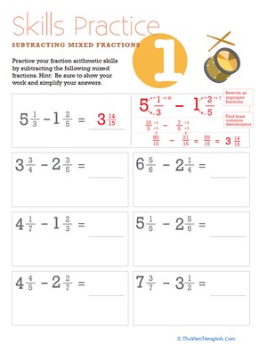 Subtracting Mixed Fractions #1