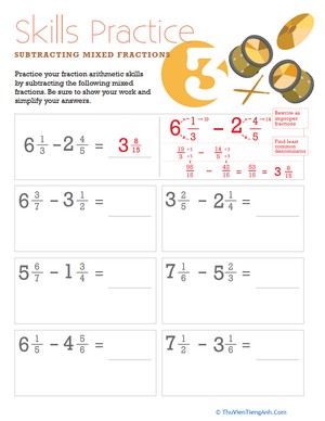 Subtracting Mixed Fractions #3