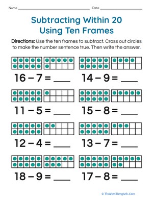 Subtracting Within 20 Using Ten Frames