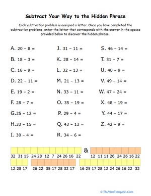 Subtraction Practice Sheet