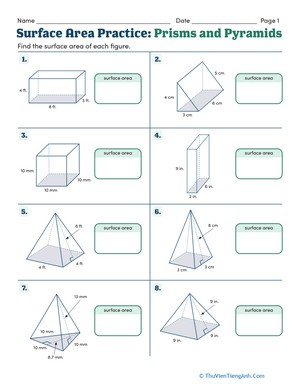 Surface Area Practice: Prisms and Pyramids