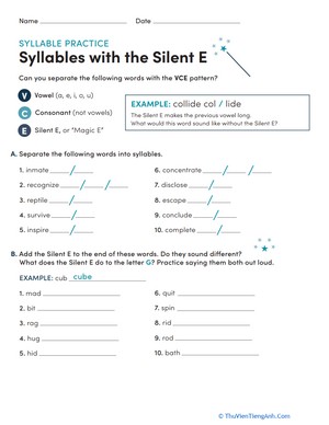 Syllable Practice: Syllables with the Silent E
