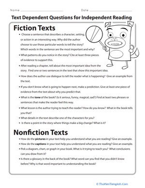 Text Dependent Questions for Independent Reading