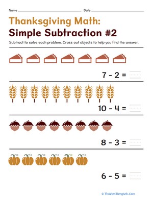 Thanksgiving Math: Simple Subtraction #2