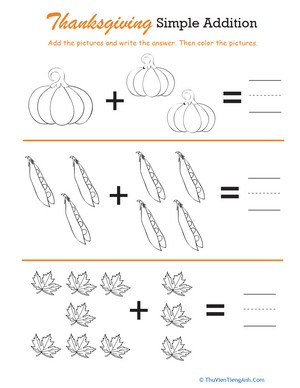 Thanksgiving Math: Simple Addition #3