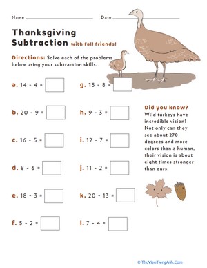 Thanksgiving Subtraction #4