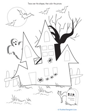 Trace & Color the Haunted House