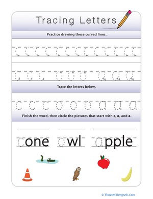 Tracing Lowercase Letters c,o,a