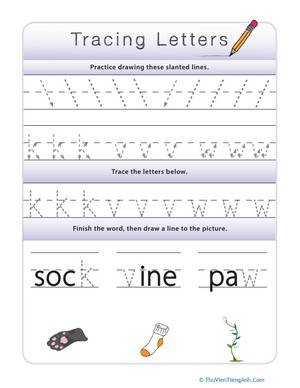Tracing Lowercase Letters k,v,w