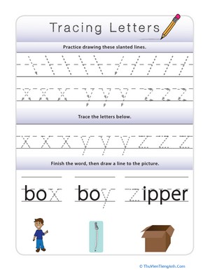 Tracing Lowercase Letters x,y,z