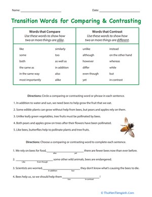Transition Words for Comparing & Contrasting