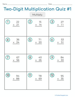 Two-Digit Multiplication Quiz #1