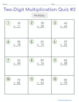 Two-Digit Multiplication Quiz #2