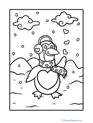 Valentine Penguin Coloring Page