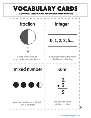 Vocabulary Cards: Adding Like Mixed Numbers