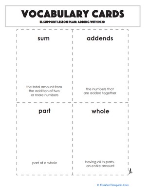 Vocabulary Cards: Adding Within 20