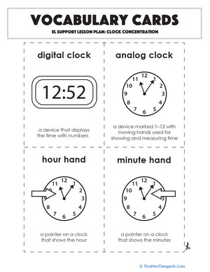 Vocabulary Cards: Clock Concentration
