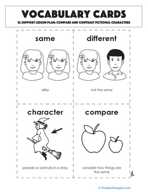 Vocabulary Cards: Compare and Contrast Fictional Characters
