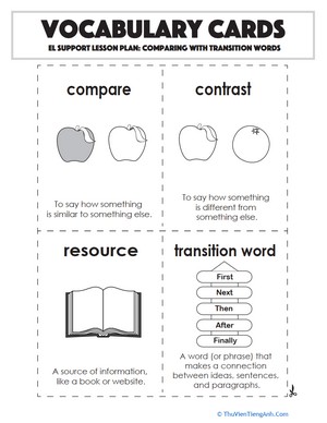 Vocabulary Cards: Comparing with Transition Words