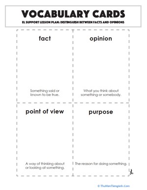 Vocabulary Cards: Distinguish Between Facts and Opinions