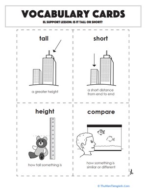 Vocabulary Cards: Is It Tall or Short?