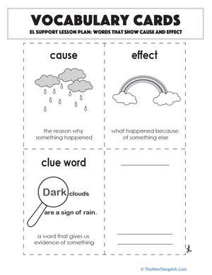 Vocabulary Cards: Words That Show Cause and Effect