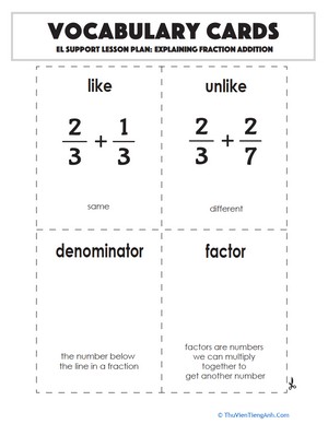 Vocabulary Cards: Explaining Fraction Addition