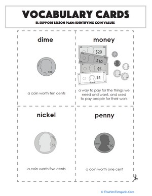 Vocabulary Cards: Identifying Coin Values