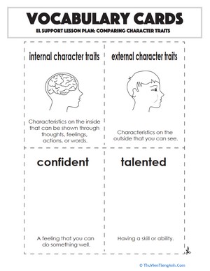 Vocabulary Cards: Internal & External Character Traits