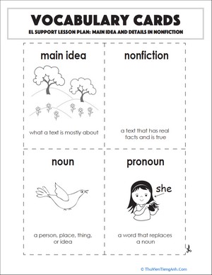 Vocabulary Cards: Main Idea and Details in Nonfiction