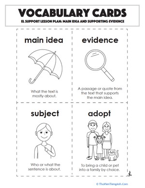 Vocabulary Cards: Main Idea and Supporting Evidence