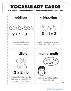 Vocabulary Cards: Mental Math Bingo with Multiples of 10
