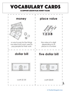 Vocabulary Cards: Money Values