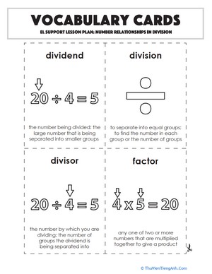 Vocabulary Cards: Number Relationships in Division