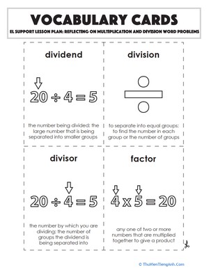 Vocabulary Cards: Reflecting on Multiplication and Division Word Problems