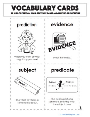 Vocabulary Cards: Sentence Parts and Making Predictions