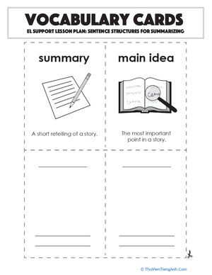 Vocabulary Cards: Sentence Structures for Summarizing
