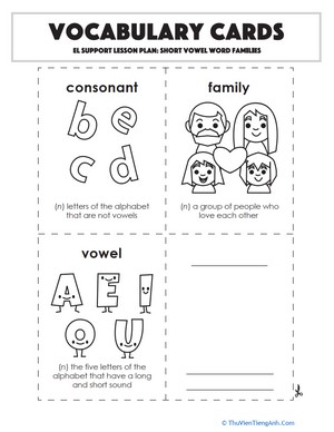 Vocabulary Cards: Short Vowel Word Families
