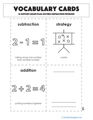 Vocabulary Cards: Solving Subtraction Problems