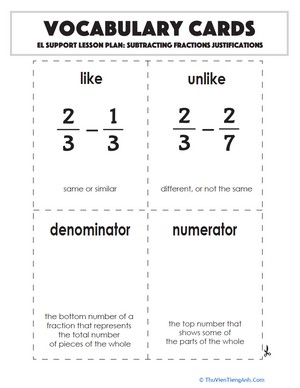 Vocabulary Cards: Subtracting Fractions Justifications