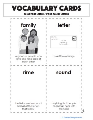 Vocabulary Cards: Word Family Letters