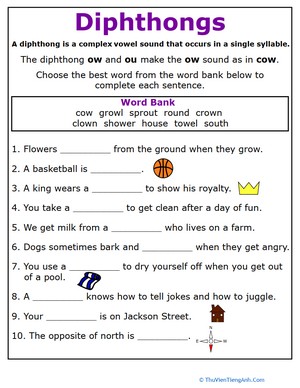 Practice Reading Vowel Diphthongs: ow