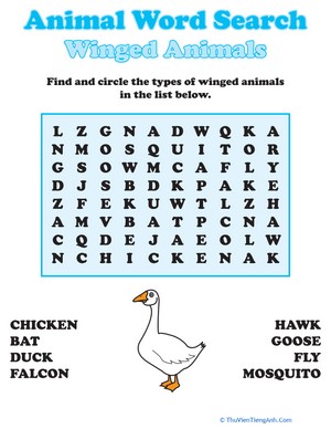 Winged Animals Word Search