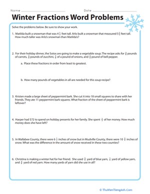 Winter Fractions Word Problems