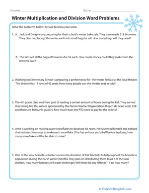 Winter Multiplication and Division Word Problems