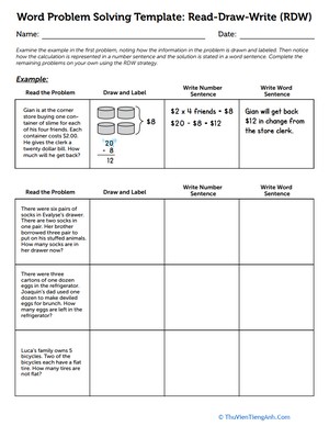 Word Problem Solving Template – Read, Draw, Write