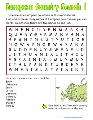 European Countries Word Search