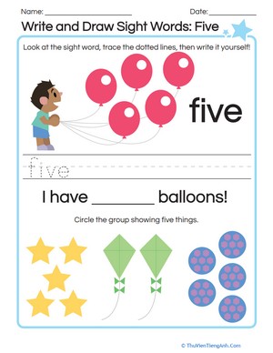 Write and Draw Sight Words: Five