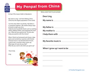 Write a Letter: My Penpal from China